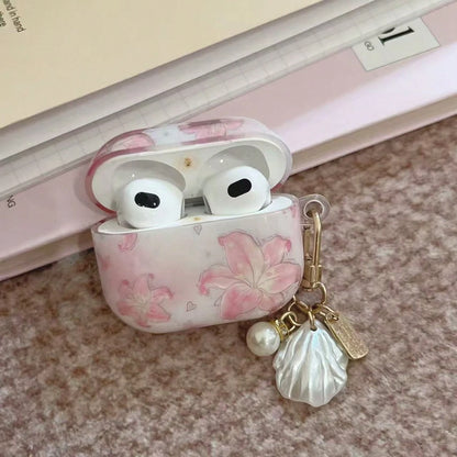 Fashionable New 3D Pink Lily Flower Single Shell Pearl Chain Pro 4 Protective Case, New Apple 2 Soft Shell, 3 Protective Cover, Pro 3 Bluetooth Earphone Case