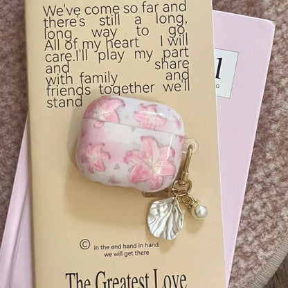 Fashionable New 3D Pink Lily Flower Single Shell Pearl Chain Pro 4 Protective Case, New Apple 2 Soft Shell, 3 Protective Cover, Pro 3 Bluetooth Earphone Case