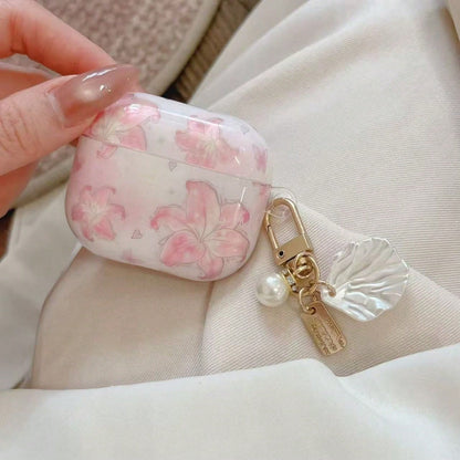 Fashionable New 3D Pink Lily Flower Single Shell Pearl Chain Pro 4 Protective Case, New Apple 2 Soft Shell, 3 Protective Cover, Pro 3 Bluetooth Earphone Case