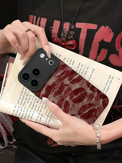 Fashionable Popular Personalized Red Lip Print Pattern Design Theme Luxury Shockproof Aesthetic Cute Phone Case With Lens Protrusion Protection Compatible With For IPhone 17/17Pro/17Pro Max, 16,15,14