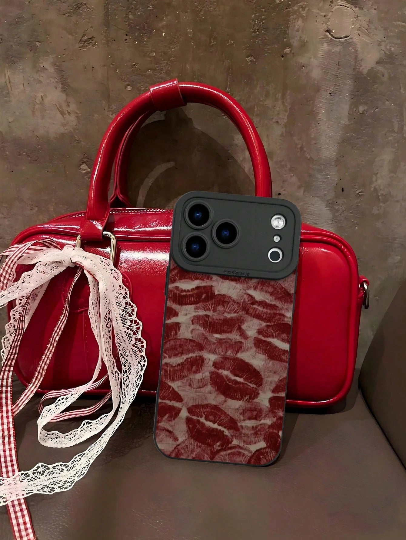 Fashionable Popular Personalized Red Lip Print Pattern Design Theme Luxury Shockproof Aesthetic Cute Phone Case With Lens Protrusion Protection Compatible With For IPhone 17/17Pro/17Pro Max, 16,15,14
