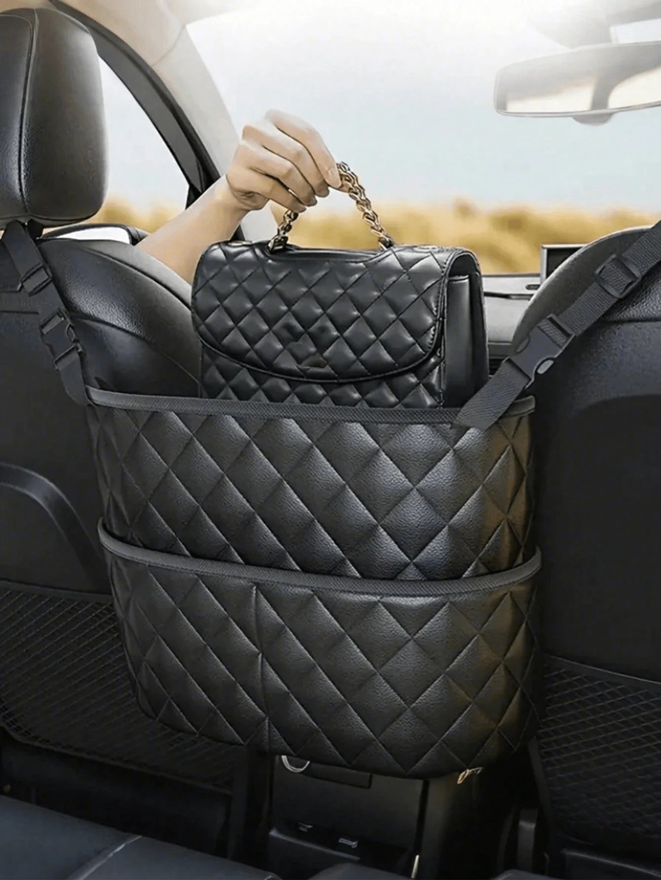 Fashionable PU Leather Car Seat Storage Organizer Bag, Handbag Style Tidy Storage Rack Suitable For Women
