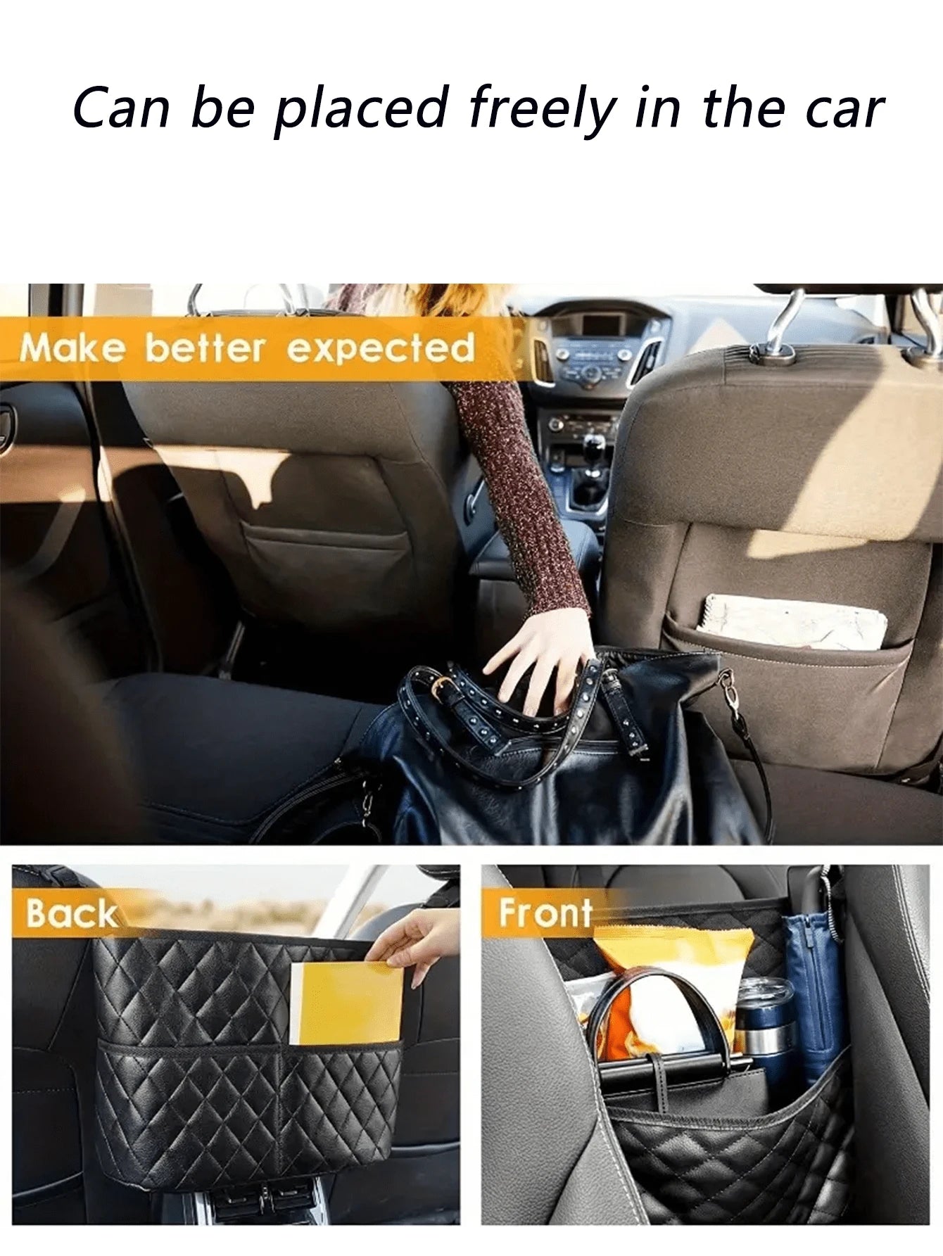Fashionable PU Leather Car Seat Storage Organizer Bag, Handbag Style Tidy Storage Rack Suitable For Women