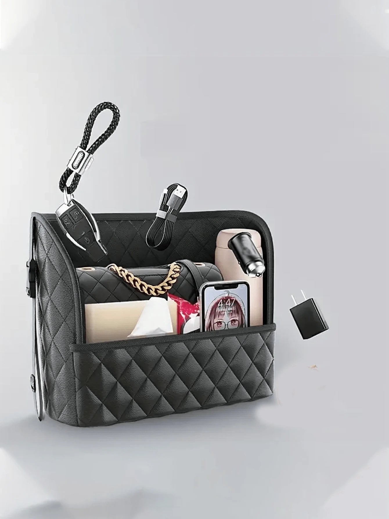 Fashionable PU Leather Car Seat Storage Organizer Bag, Handbag Style Tidy Storage Rack Suitable For Women
