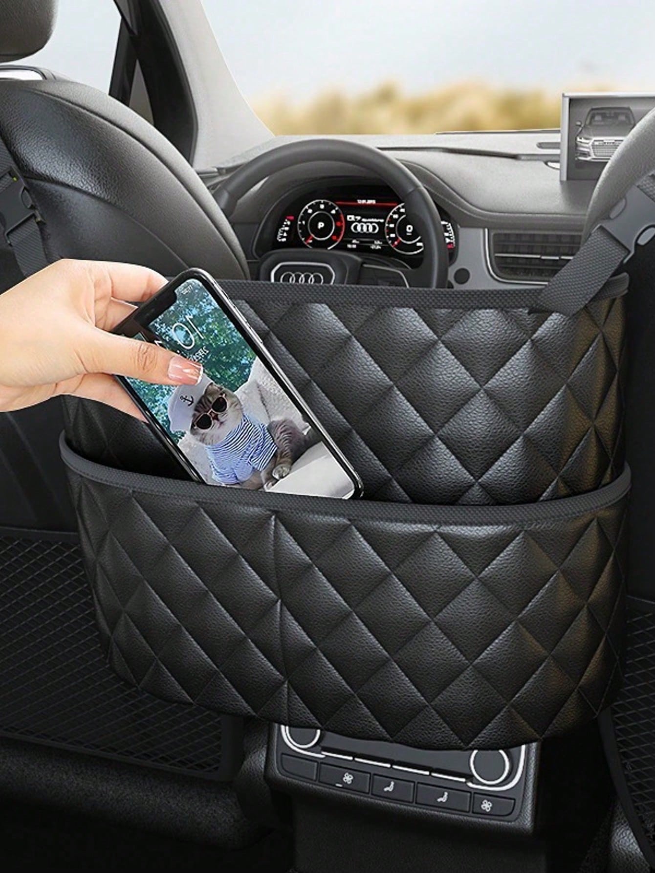 Fashionable PU Leather Car Seat Storage Organizer Bag, Handbag Style Tidy Storage Rack Suitable For Women