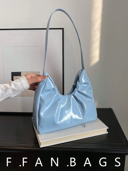 Fashionable Shoulder Bag, Spring/Autumn New Arrival, Solid Color Pleated Fresh Handbag, Underarm Bag With Texture