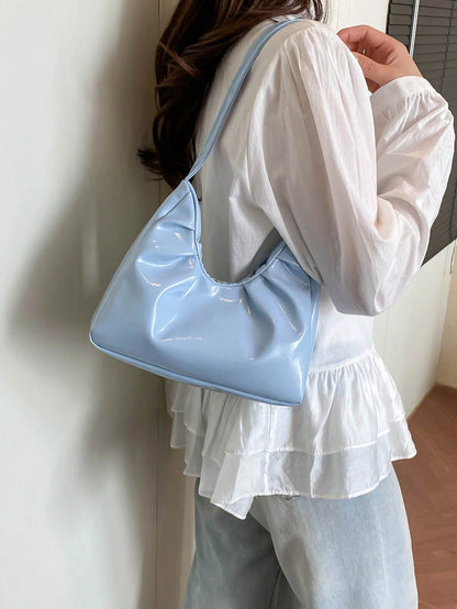 Fashionable Shoulder Bag, Spring/Autumn New Arrival, Solid Color Pleated Fresh Handbag, Underarm Bag With Texture