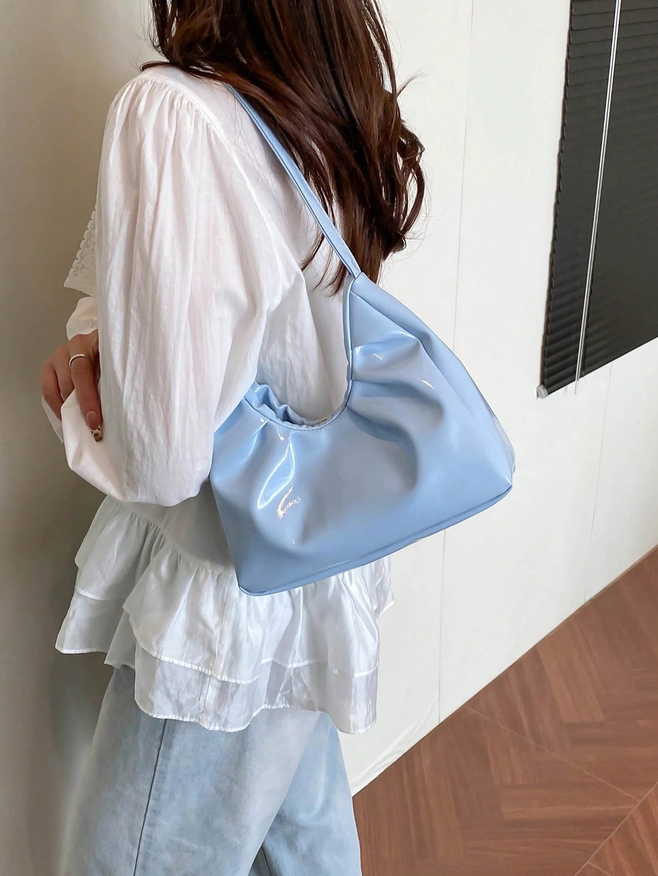 Fashionable Shoulder Bag, Spring/Autumn New Arrival, Solid Color Pleated Fresh Handbag, Underarm Bag With Texture