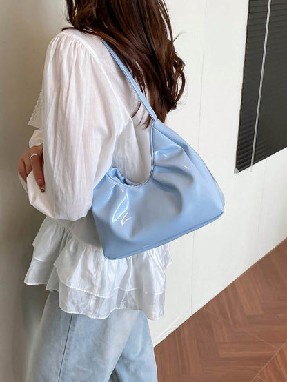 Fashionable Shoulder Bag, Spring/Autumn New Arrival, Solid Color Pleated Fresh Handbag, Underarm Bag With Texture