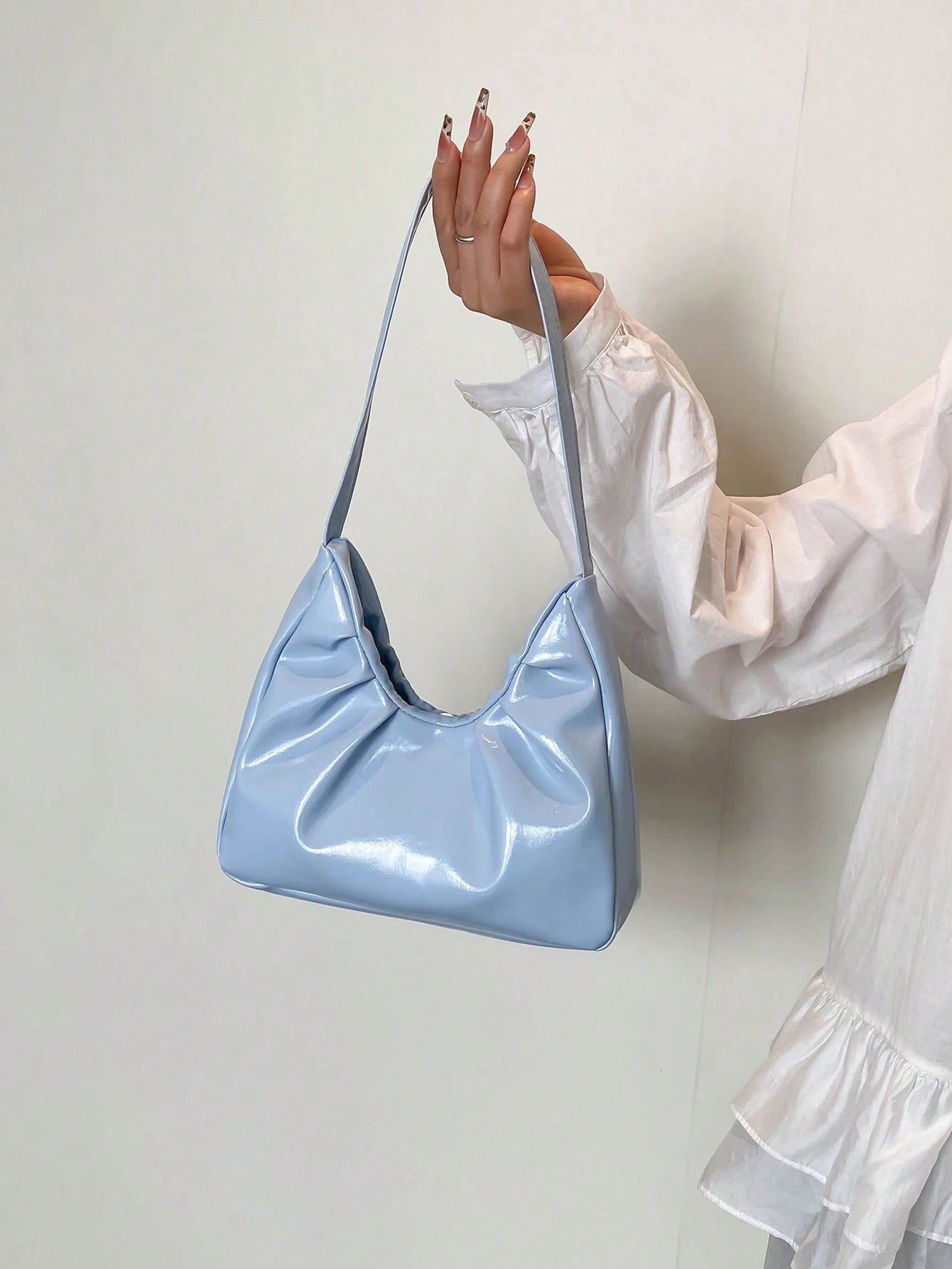 Fashionable Shoulder Bag, Spring/Autumn New Arrival, Solid Color Pleated Fresh Handbag, Underarm Bag With Texture