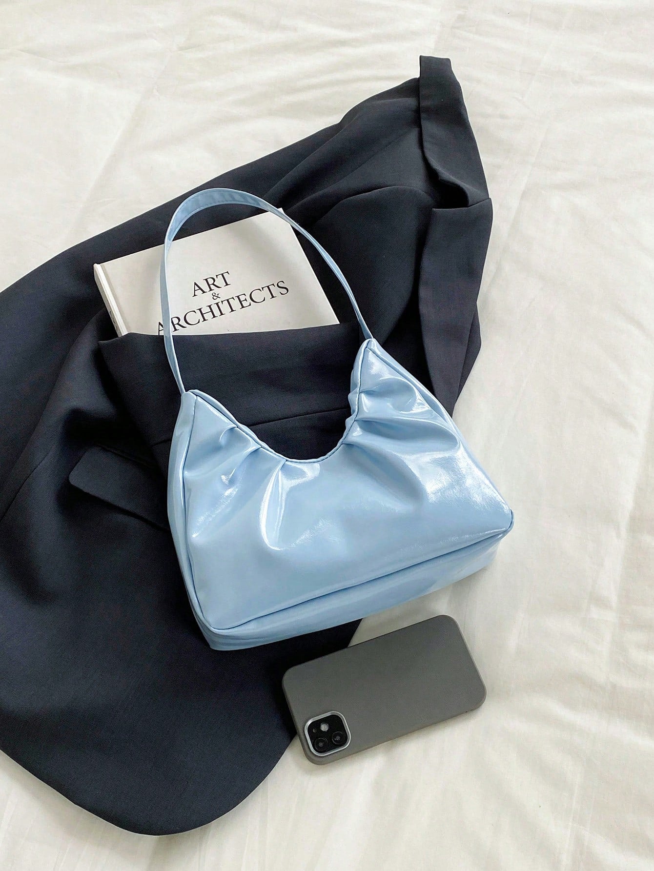 Fashionable Shoulder Bag, Spring/Autumn New Arrival, Solid Color Pleated Fresh Handbag, Underarm Bag With Texture