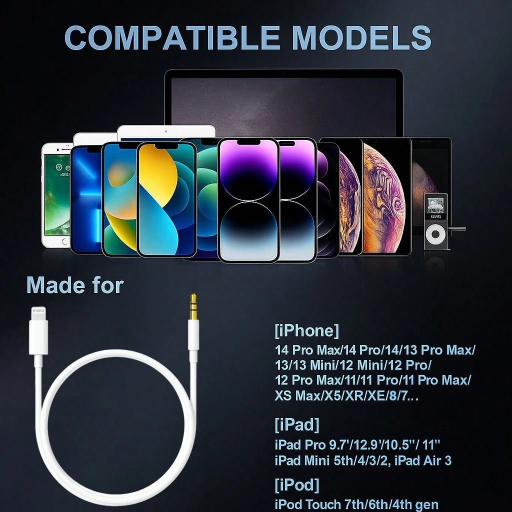 FCV Aux Cord Compatible With Phone 3.5mm Headphone Jack Aux Cord Lightning To Aux Audio Cable For Car Home Stereo Speaker Headphone Compatible With Phone 14/13/12/11 Pro/X/Xs, 3.3ft