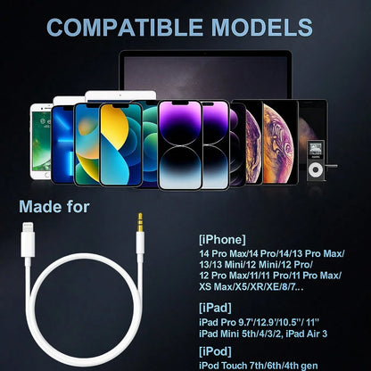 FCV Aux Cord Compatible With Phone 3.5mm Headphone Jack Aux Cord Lightning To Aux Audio Cable For Car Home Stereo Speaker Headphone Compatible With Phone 14/13/12/11 Pro/X/Xs, 3.3ft