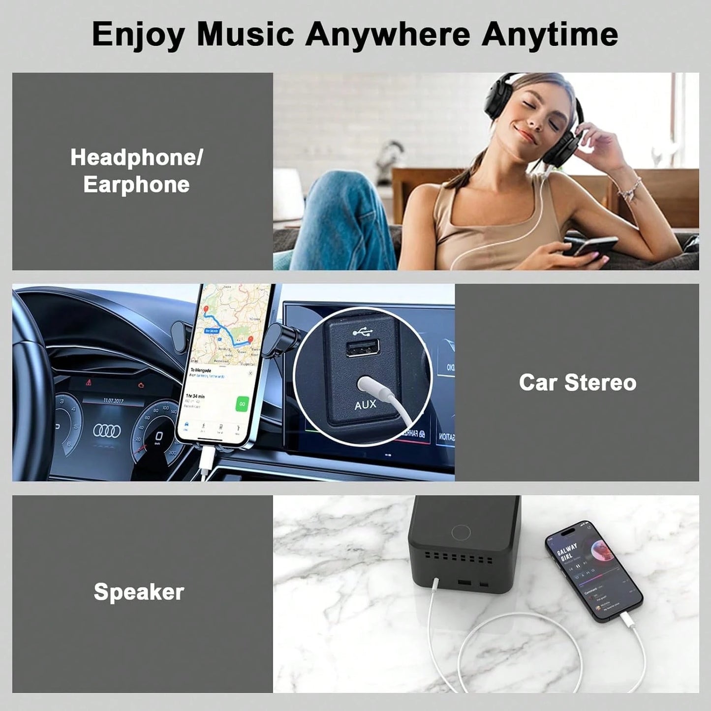 FCV Aux Cord Compatible With Phone 3.5mm Headphone Jack Aux Cord Lightning To Aux Audio Cable For Car Home Stereo Speaker Headphone Compatible With Phone 14/13/12/11 Pro/X/Xs, 3.3ft
