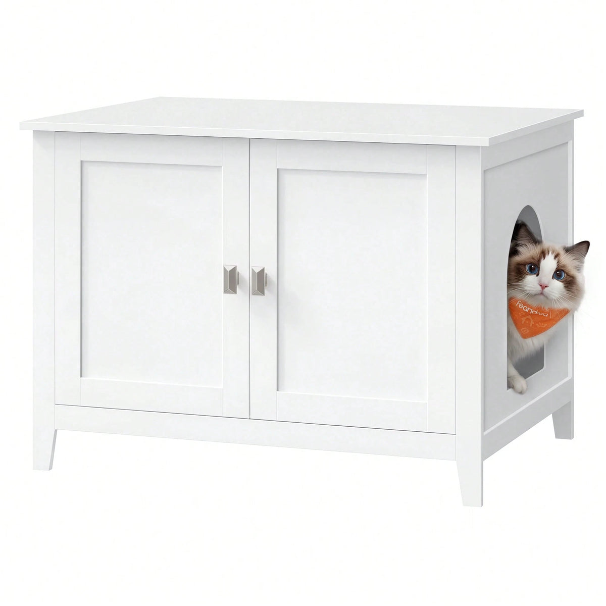 Feandrea Cat Litter Box Enclosure, Modern Hidden Cat Litter Box Furniture, Double Doors, Handles, Indoor Pet House Washroom, Living Room Side End Table