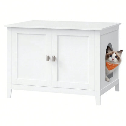 Feandrea Cat Litter Box Enclosure, Modern Hidden Cat Litter Box Furniture, Double Doors, Handles, Indoor Pet House Washroom, Living Room Side End Table