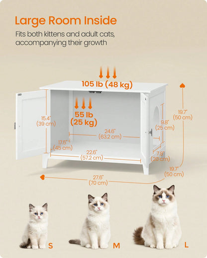 Feandrea Cat Litter Box Enclosure, Modern Hidden Cat Litter Box Furniture, Double Doors, Handles, Indoor Pet House Washroom, Living Room Side End Table