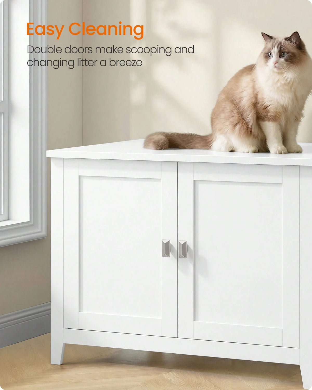 Feandrea Cat Litter Box Enclosure, Modern Hidden Cat Litter Box Furniture, Double Doors, Handles, Indoor Pet House Washroom, Living Room Side End Table