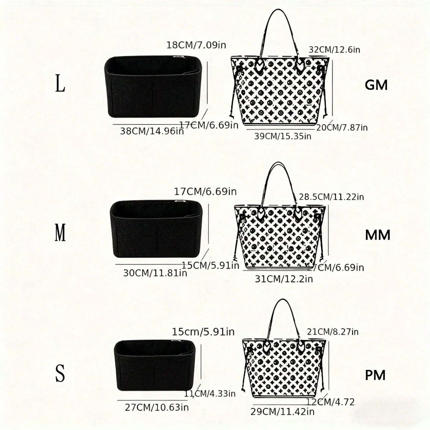 Felt Lined Bag Organizer, Multi-Pocket Makeup Bag, Handbag Inner Pouch Portable Bag