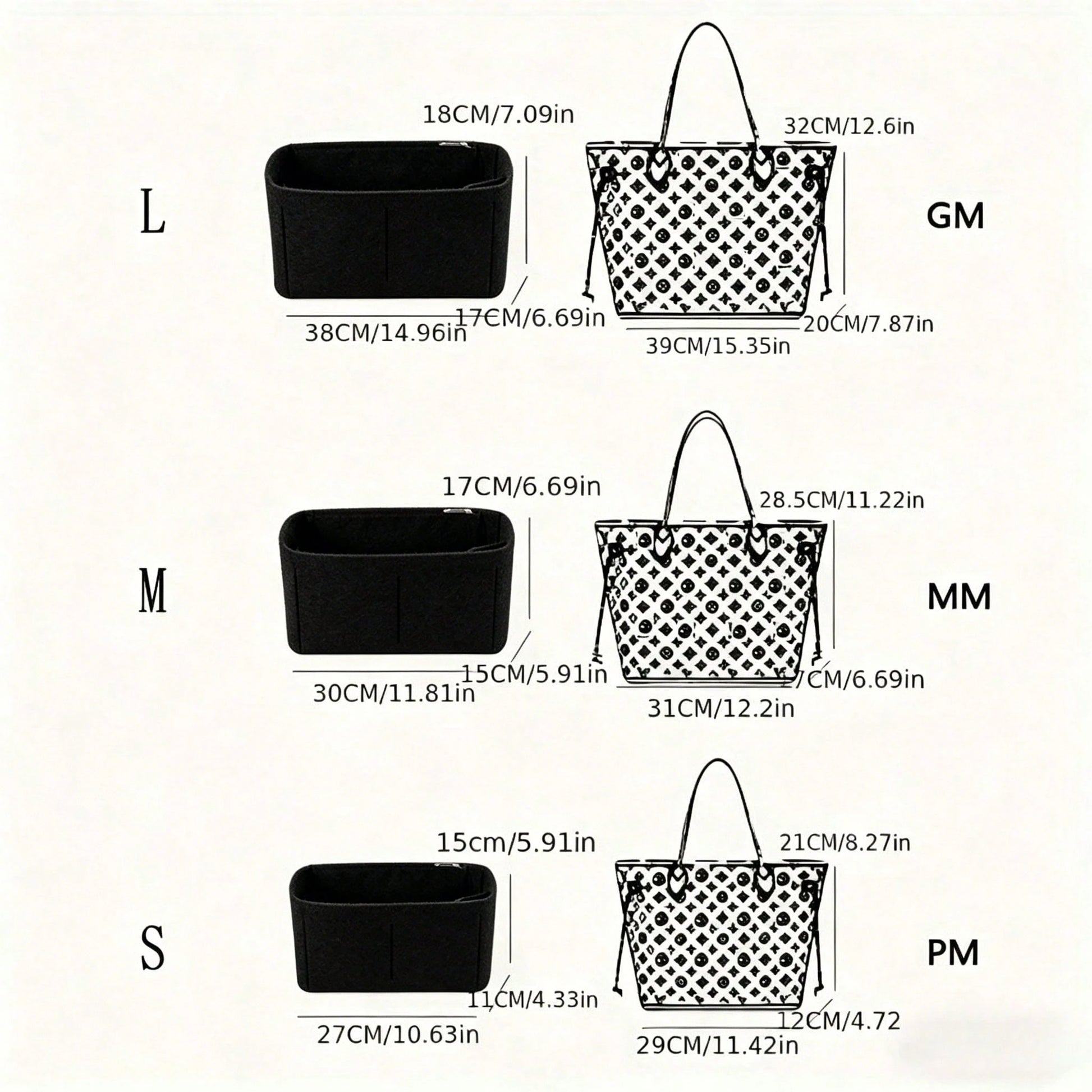 Felt Lined Bag Organizer, Multi-Pocket Makeup Bag, Handbag Inner Pouch Portable Bag