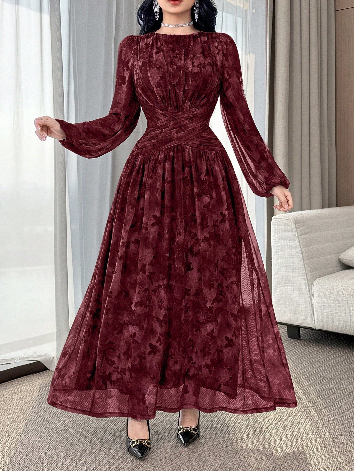 Feyla Off Shoulder Butterfly Ruched Waist Slim Fit Elegant Niche Dress