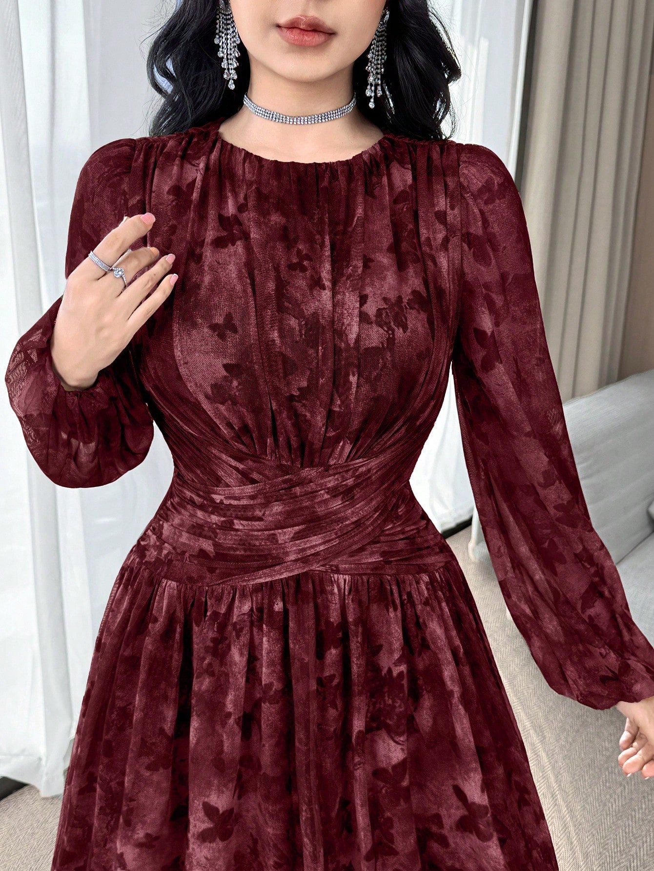 Feyla Off Shoulder Butterfly Ruched Waist Slim Fit Elegant Niche Dress