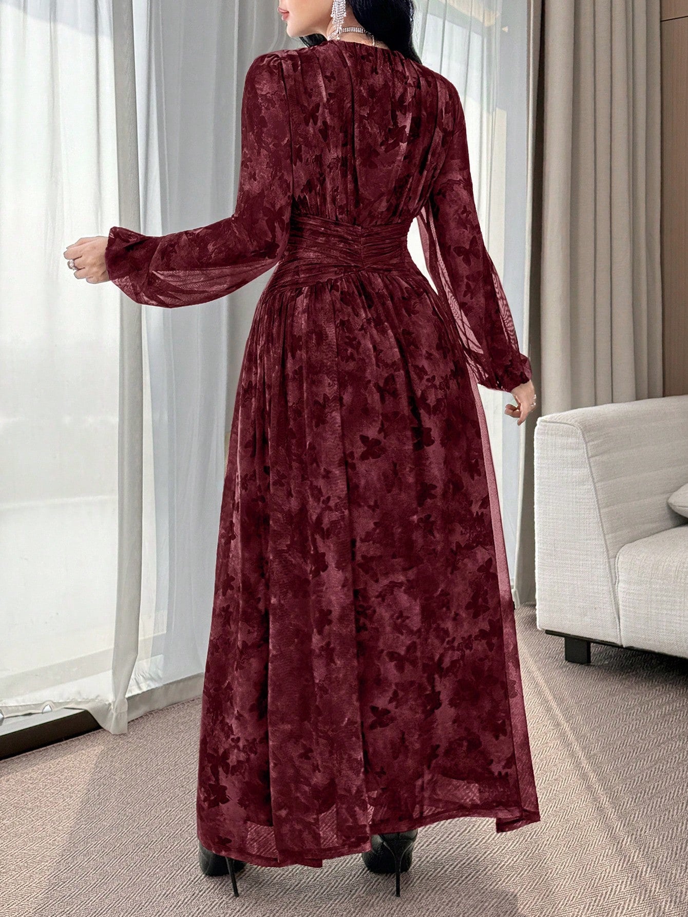 Feyla Off Shoulder Butterfly Ruched Waist Slim Fit Elegant Niche Dress