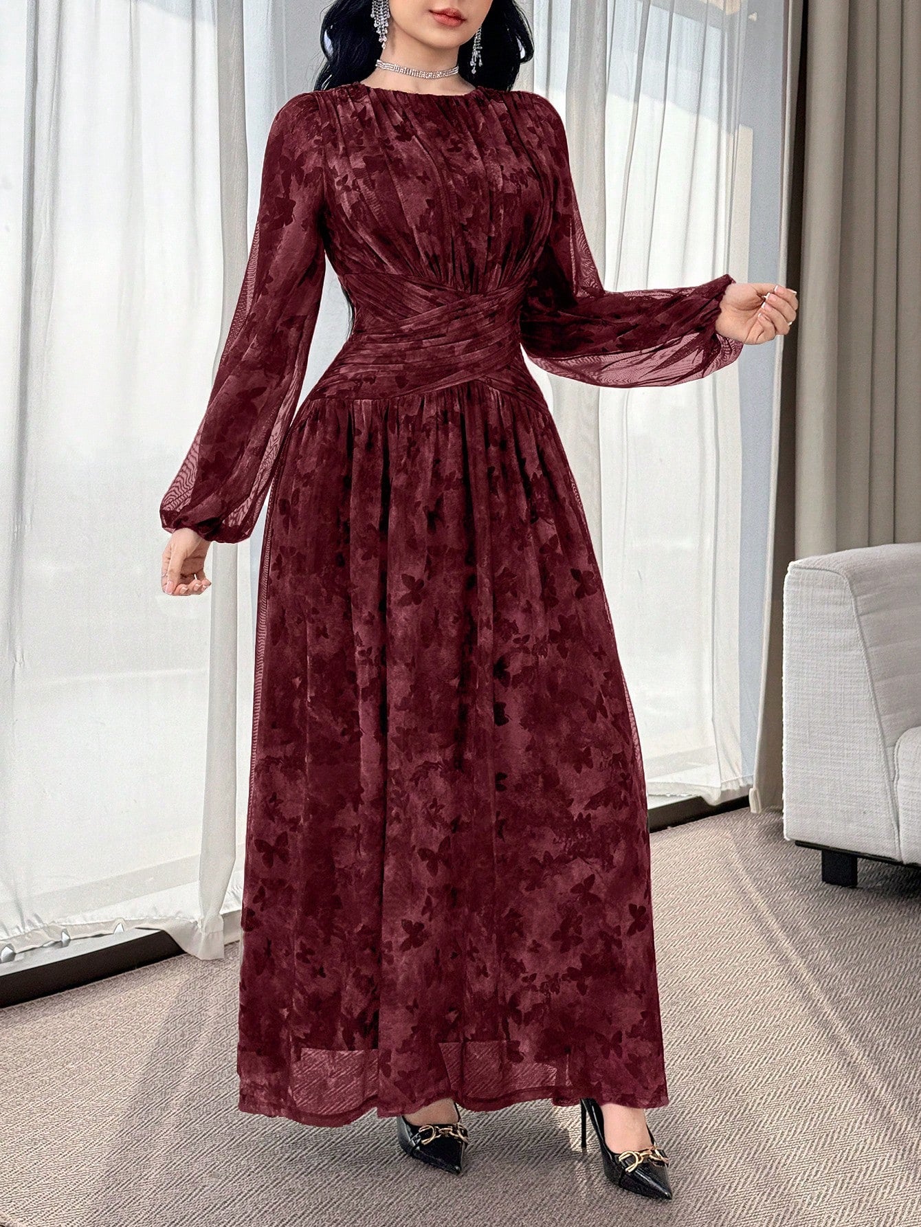 Feyla Off Shoulder Butterfly Ruched Waist Slim Fit Elegant Niche Dress