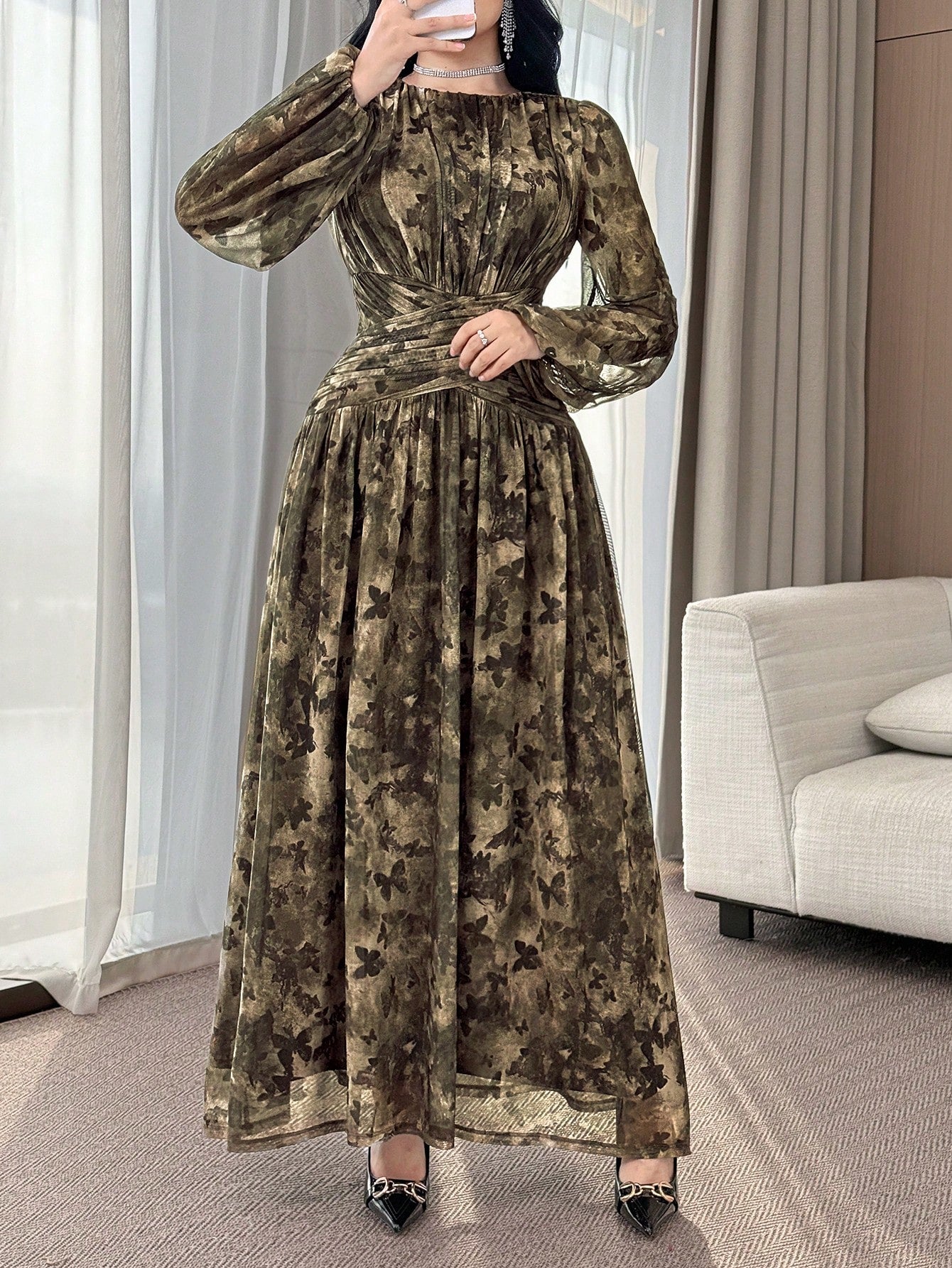 Feyla Off Shoulder Butterfly Ruched Waist Slim Fit Elegant Niche Dress