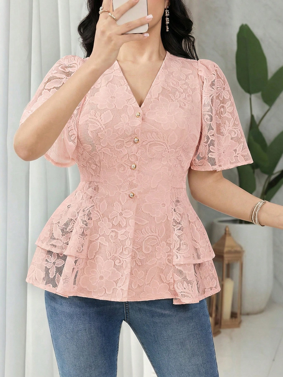 Feyla Women's V-Neck Single-Breasted Fashionable Versatile Casual Shirt