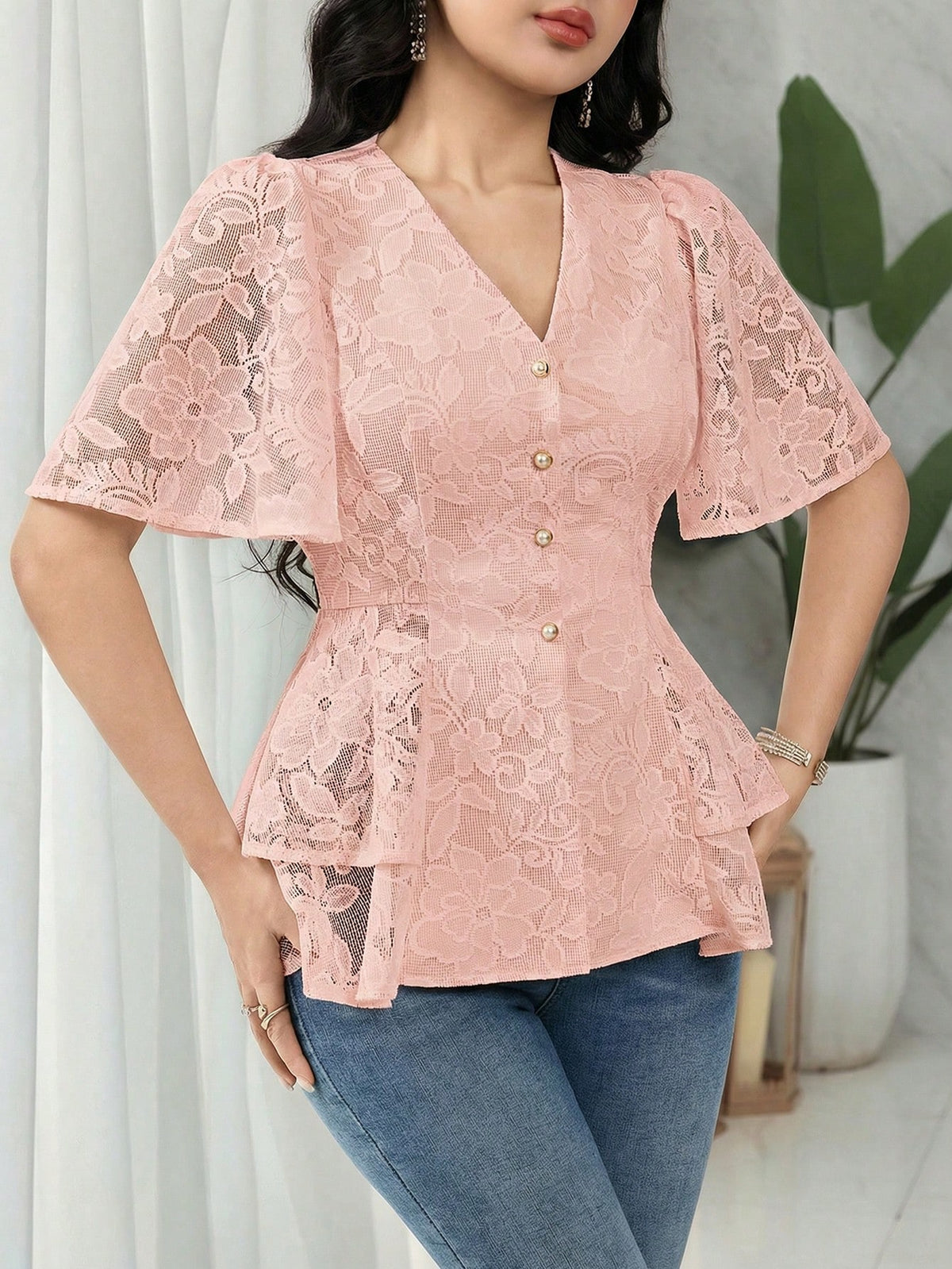 Feyla Women's V-Neck Single-Breasted Fashionable Versatile Casual Shirt