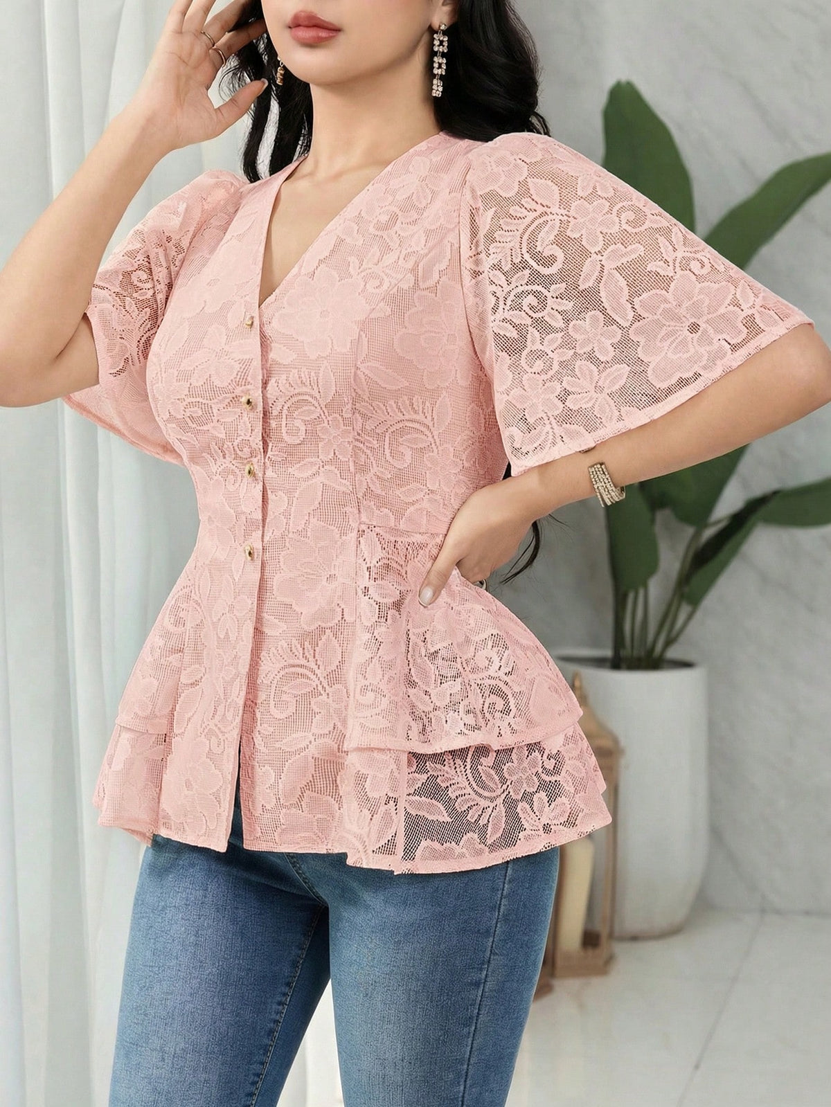 Feyla Women's V-Neck Single-Breasted Fashionable Versatile Casual Shirt