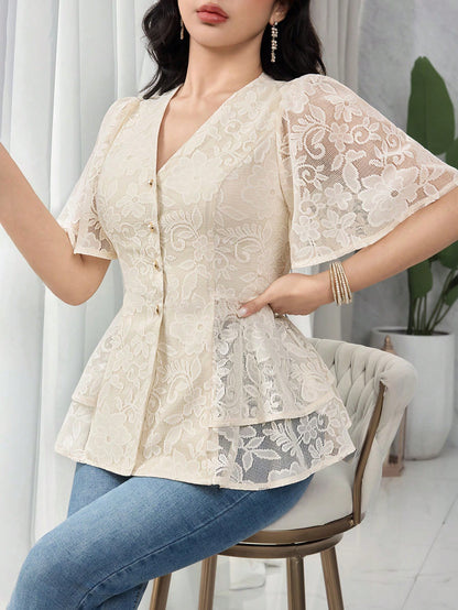 Feyla Women's V-Neck Single-Breasted Fashionable Versatile Casual Shirt