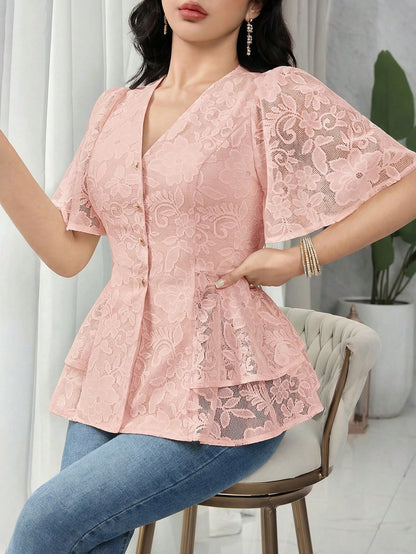 Feyla Women's V-Neck Single-Breasted Fashionable Versatile Casual Shirt