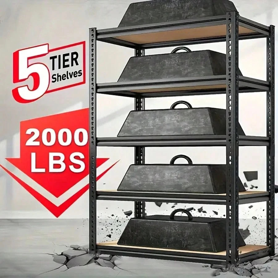 Five-Tier Heavy-Duty Metal Storage Rack- 2020 Lb Load Capacity, Adjustable Multi-Purpose Shelf, Multi-Functional Storage Rack