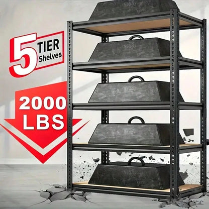 Five-Tier Heavy-Duty Metal Storage Rack- 2020 Lb Load Capacity, Adjustable Multi-Purpose Shelf, Multi-Functional Storage Rack