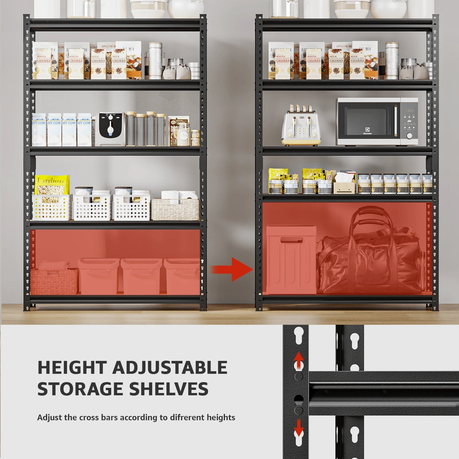Five-Tier Heavy-Duty Metal Storage Rack- 2020 Lb Load Capacity, Adjustable Multi-Purpose Shelf, Multi-Functional Storage Rack
