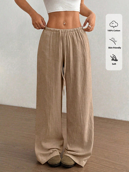 Flirla Women Casual Straight Leg Low-Rise Cotton Pants Fall Cloth For Women