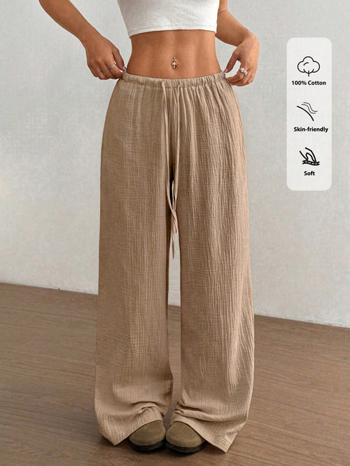 Flirla Women Casual Straight Leg Low-Rise Cotton Pants Fall Cloth For Women