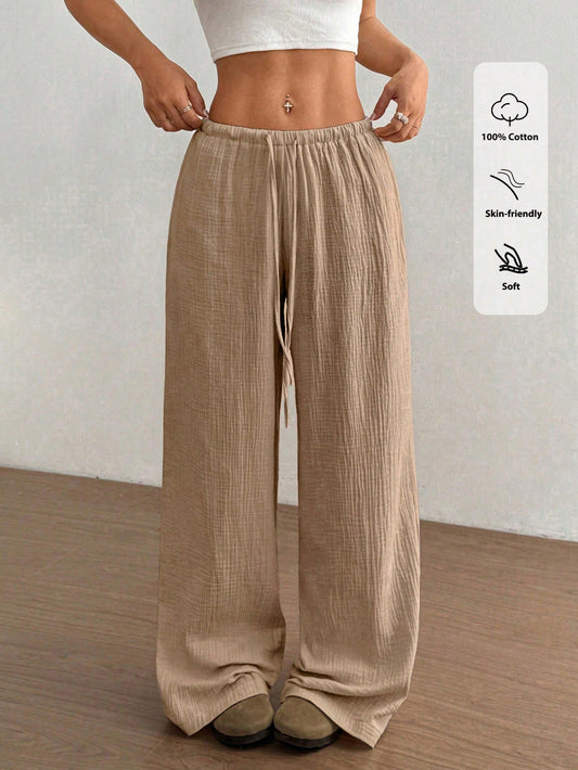 Flirla Women Casual Straight Leg Low-Rise Cotton Pants Fall Cloth For Women