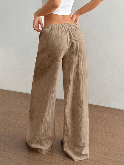 Flirla Women Casual Straight Leg Low-Rise Cotton Pants Fall Cloth For Women