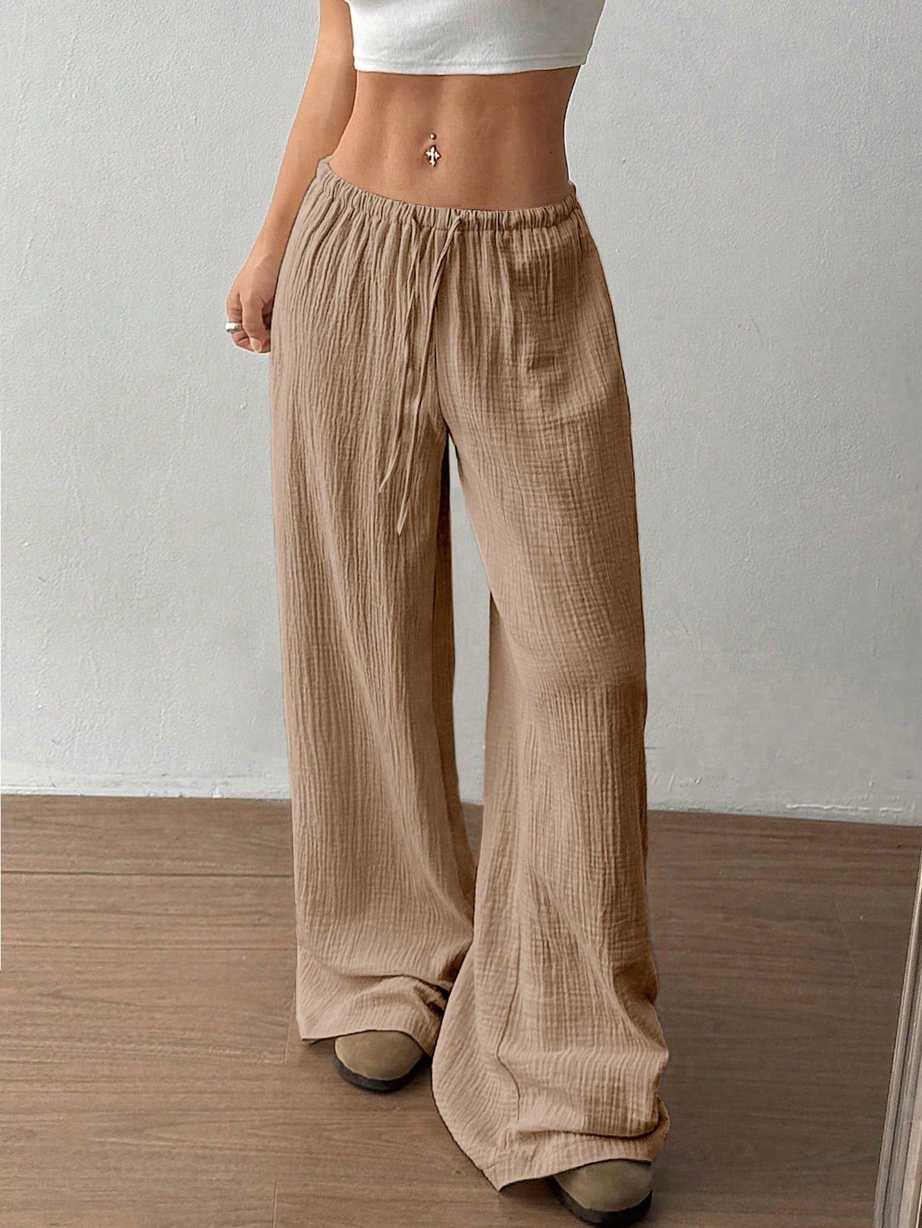 Flirla Women Casual Straight Leg Low-Rise Cotton Pants Fall Cloth For Women