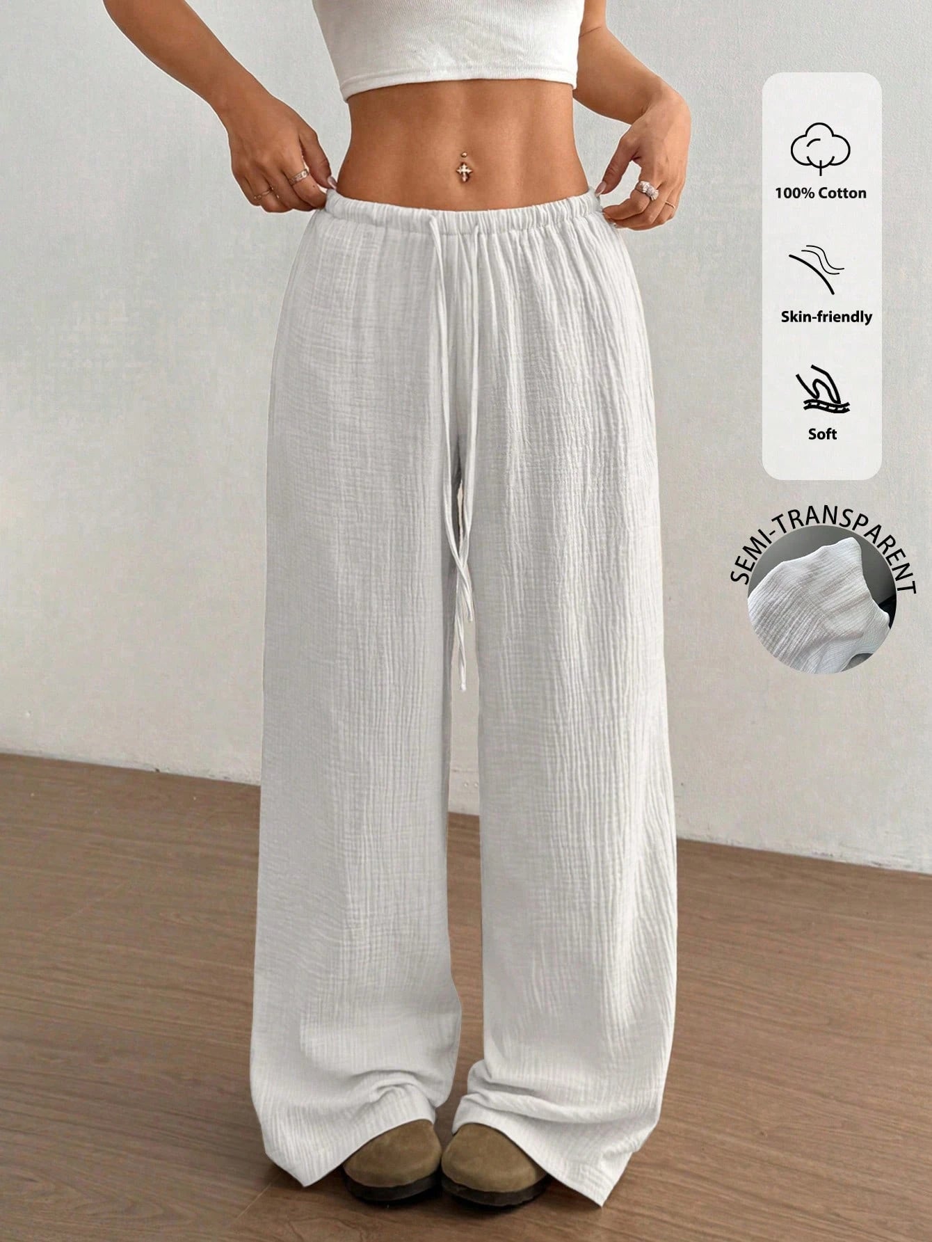 Flirla Women Casual Straight Leg Low-Rise Cotton Pants Fall Cloth For Women