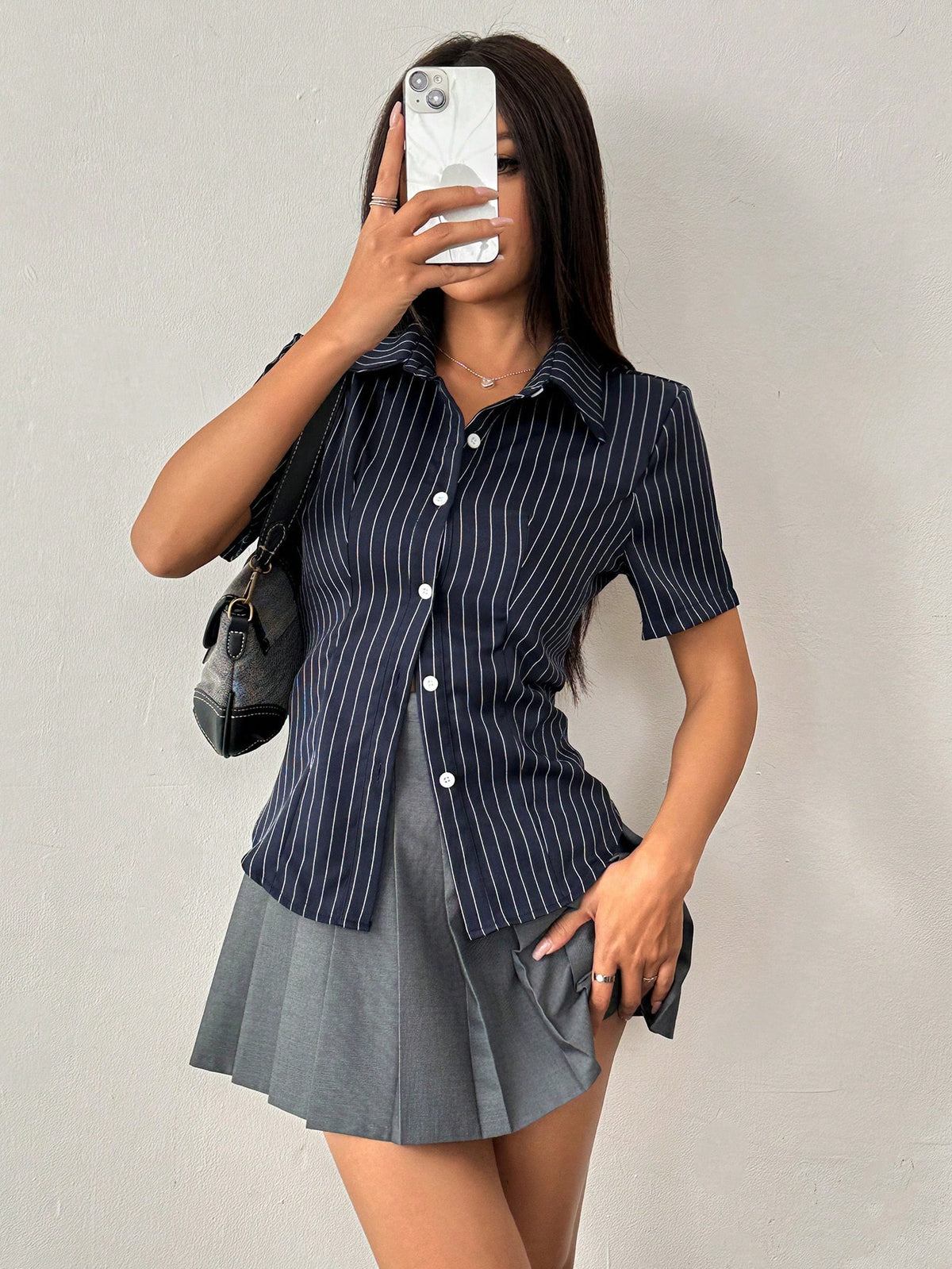 Flirla Women's Button-Down Short-Sleeved Striped Design Slim Fit Everyday Shirt,Short Sleeve Tops
