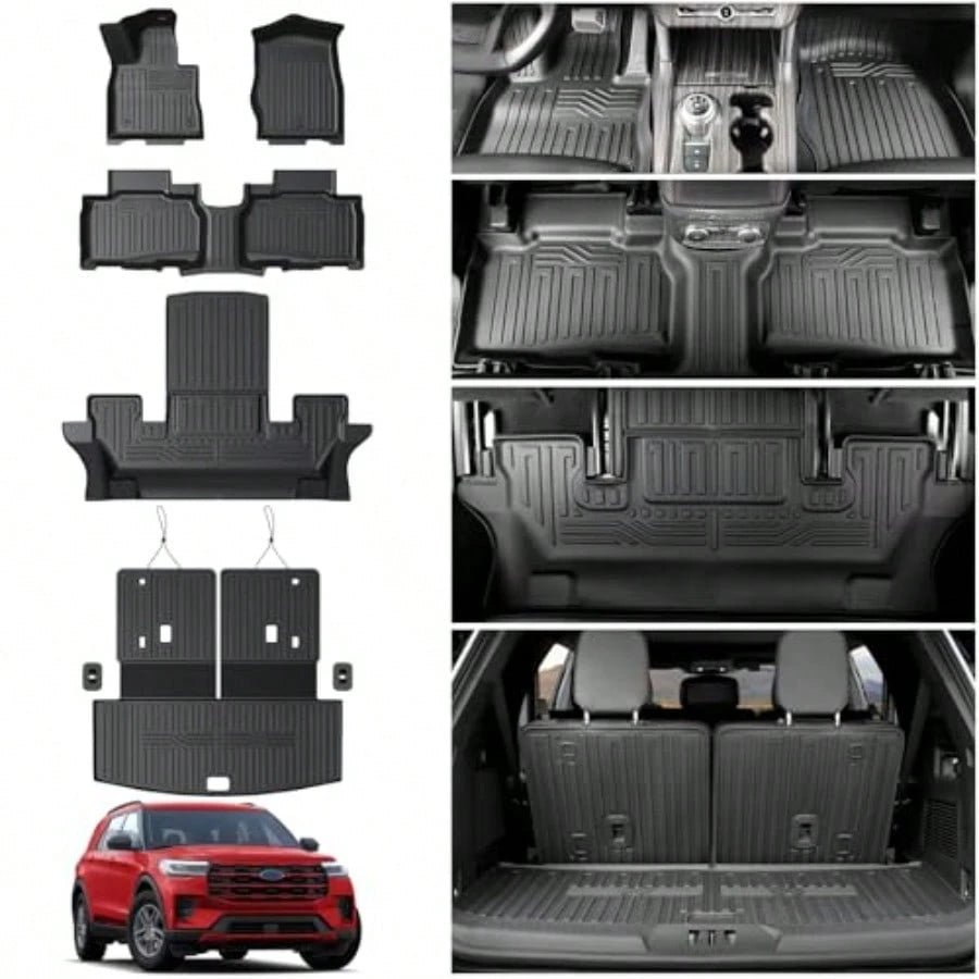 Floor Ma For 2020-202 2026 Explorer Acceorie Cargo Mat With Backret Mat All Weather TPE Of For Explorer 6 Paenr Captain Eat T Acceorie 202 2024 2023
