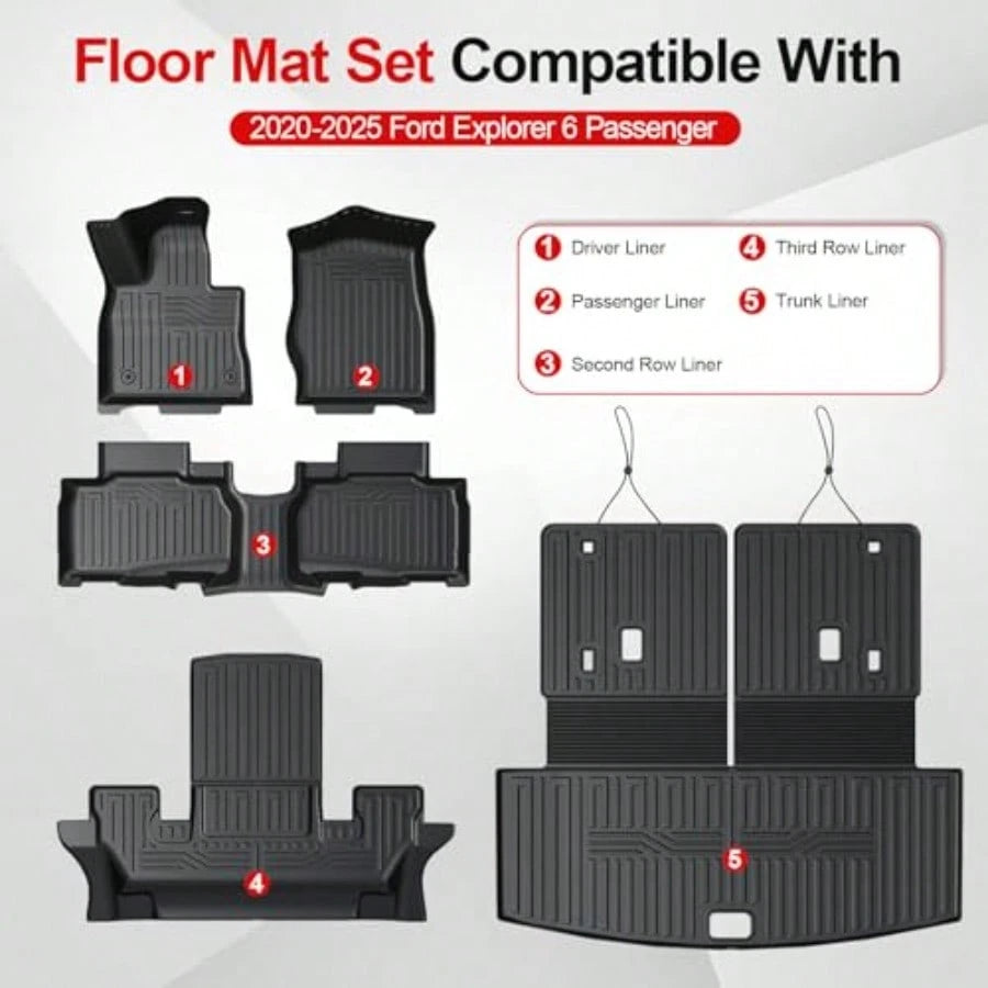 Floor Ma For 2020-202 2026 Explorer Acceorie Cargo Mat With Backret Mat All Weather TPE Of For Explorer 6 Paenr Captain Eat T Acceorie 202 2024 2023