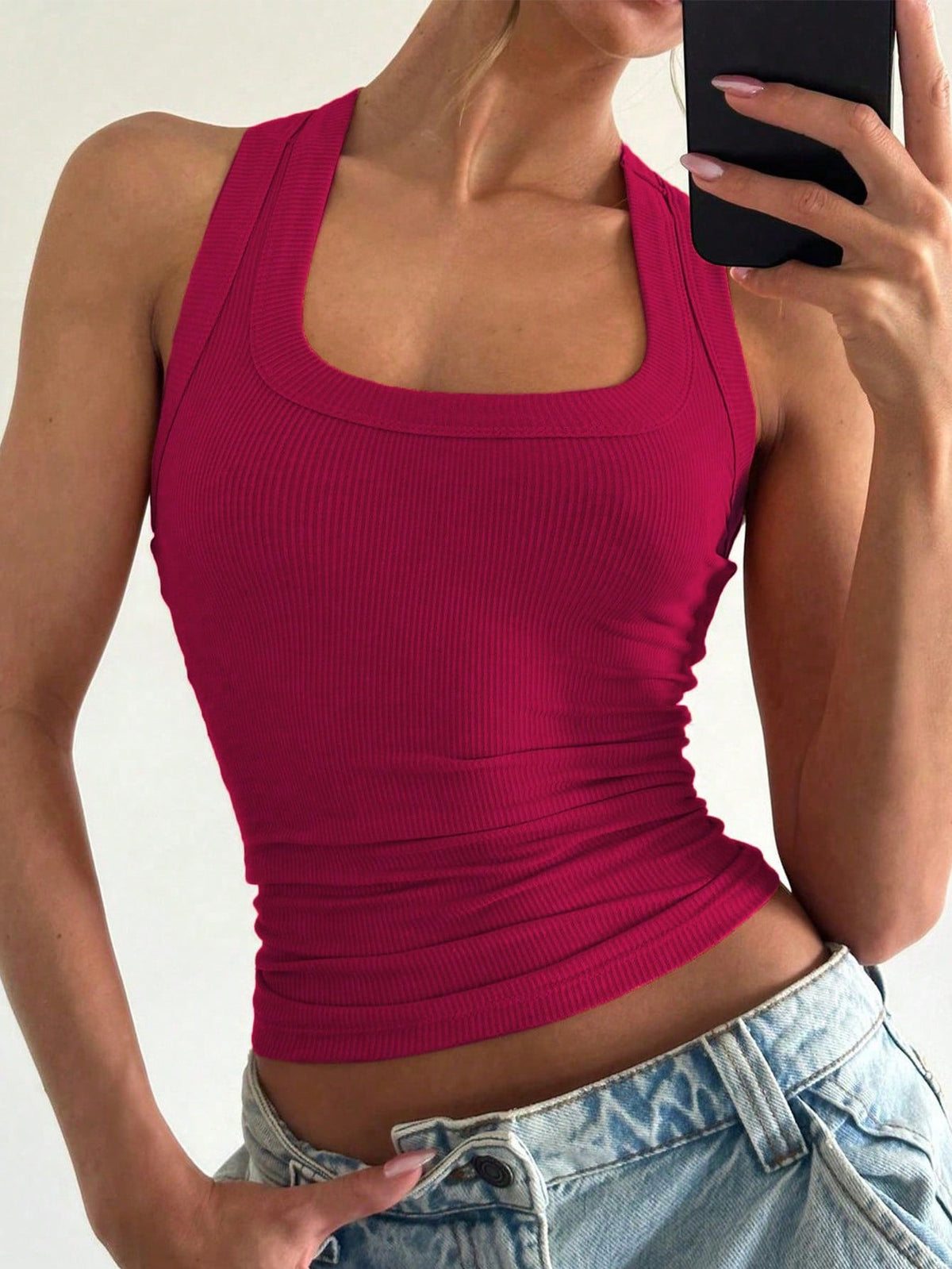 Floreya Square Neck Camisole Top For Women, Casual Slim Fit Sleeveless Crop Top, Versatile For Summer, Autumn & Spring
