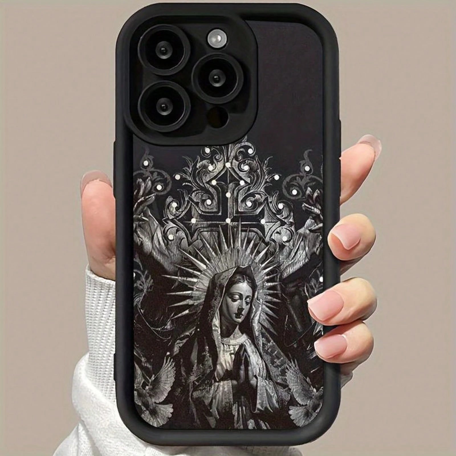 Flower Pattern Of The Virgin Mary Case For IPhone 16 15 14 Pro Max 13 12 11 XR XS Plus Shockproof Drop Protection Rugged Durable Silicone Cover,Suitable For IPhone 17 Air