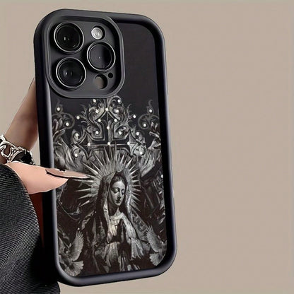 Flower Pattern Of The Virgin Mary Case For IPhone 16 15 14 Pro Max 13 12 11 XR XS Plus Shockproof Drop Protection Rugged Durable Silicone Cover,Suitable For IPhone 17 Air