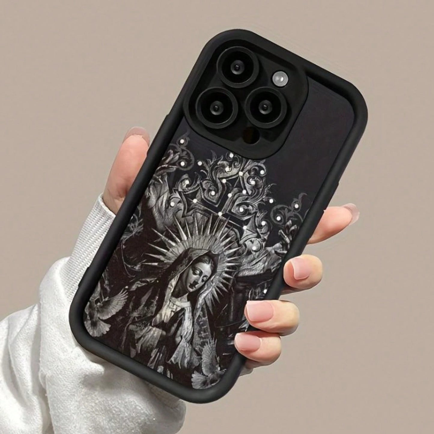 Flower Pattern Of The Virgin Mary Case For IPhone 16 15 14 Pro Max 13 12 11 XR XS Plus Shockproof Drop Protection Rugged Durable Silicone Cover,Suitable For IPhone 17 Air